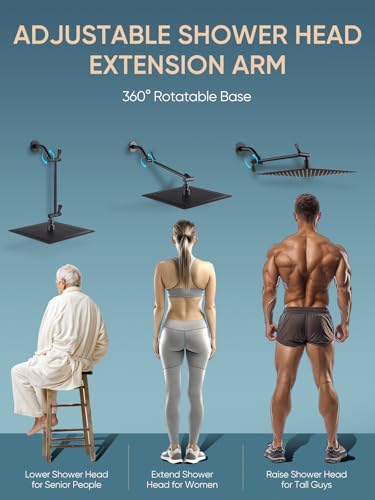 Cobbe 11" Shower Extension Arm, G1/2" Fitted Solid Brass Shower Arm Wall-mounted, 360° Adjustable Angle Rain Shower Head Arm Extender, Matte Black
