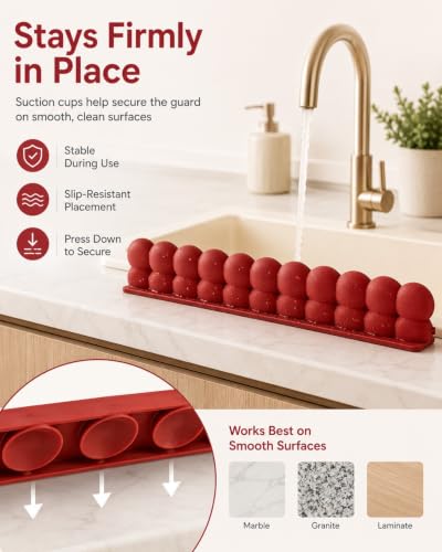 Silicone Sink Splash Guard with Suction Cups for Kitchen Faucet Area | Flexible Water Barrier for Bathroom Counters, Backsplash Edges, Tubs, Bathtubs and Countertop Splash Control(Matte White) - color: Matte White
