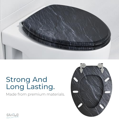 SANILO Wooden Toilet Seat with Soft Close [ELONGATED] - Decorative, Quiet & Slow Close Molded Wood Seat - With Strong Bumpers & Hinges - Adjustable Fit - Granite - color: Granite
