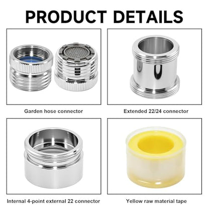 3-Piece Faucet to Garden Hose Adapter Kit, Solid Brass Sink Faucet Connector with Aerator for Kitchen & Bathroom, Fits G1/2", 55/64", 15/16" Faucets to 3/4" GHT Hose, Includes Washers & Tape