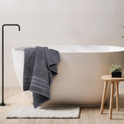 Bath Towels Set of 4 Extra Large Towels set, 30x60 In, 100% Uzbek Cotton 600 GSM, Oeko-TEX, Larger & Lighter Weight, Quicker to Dry, Super Soft and Absorbent Perfect for Bathroom–Dark Grey - color: Dark Grey