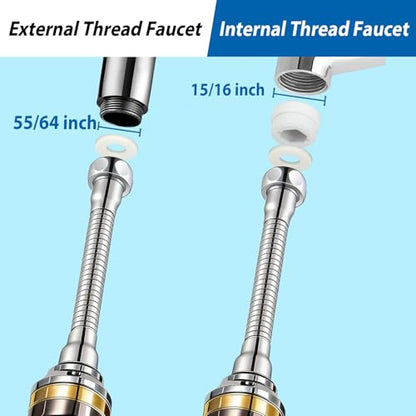 360° Swivel Kitchen Faucet Extender 2-function Kitchen Faucet Sprayer Attachment Faucet Nozzle Attachment Water-Saving Faucet Head Replacement Part 55/64'' Female Thread,Long - size: LONG