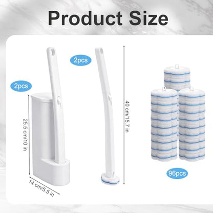 2 Pack Disposable Toilet Bowl Brush and Holder, Toilet Cleaning System-2 Toilet Bowl Wand, 2 Storage Caddy&96 Toilet Brush Refills Wall-Mount Toilet Brush for Effective Deep Scrub Toilet