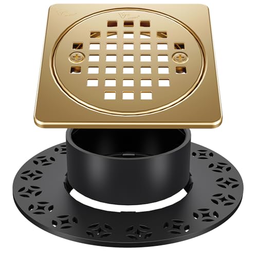 4” Shower Floor Drain Grate Kit, Fits Schluter Kerdi-Drain Flange | Removable Square Shower Drain, With Adjustable Collar, SUS 304 Stainless Steel Grate, For Bathroom Kitchen, Champagne Bronze - color: Champagne Bronze, size: 4 Inch Kit without Flange