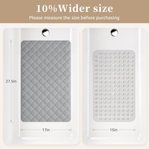 Yolife Bathtub Shower Mat Non Slip, Natural Rubber Bath Tub Floor Liner Mats with Strong Suction Cups for Inside Shower Bathroom, Machine Washable, Soft on Feet, 27.5 x 17 Inch, Grey - color: Grey