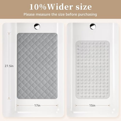 Yolife Bathtub Shower Mat Non Slip, Natural Rubber Bath Tub Floor Liner Mats with Strong Suction Cups for Inside Shower Bathroom, Machine Washable, Soft on Feet, 27.5 x 17 Inch, Grey - color: Grey