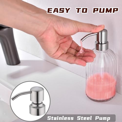 Glass Soap Dispensers for Kitchen and Bathroom, 16oz Heavey Glass Bottle, Stainless Steel Brushed Nickel Pump,Clear Farmhouse Bathroom Soap Dispenser - color: Brushed Nickle, size: 1-Pack