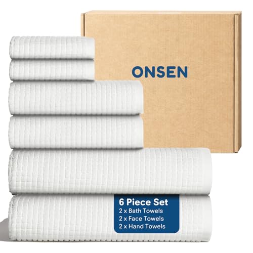 ONSEN Sculpted Terry Towel Set, 100% American Cotton, Quick Dry Lint Free, Lightweight Absorbent Face Hand Bath Towels with Hanging Loop (White, 2X Bath Towel, 2X Hand Towel, 2X Face Towel) - color: White, size: 2x Bath Towel, 2x Hand Towel, 2x Face Towel