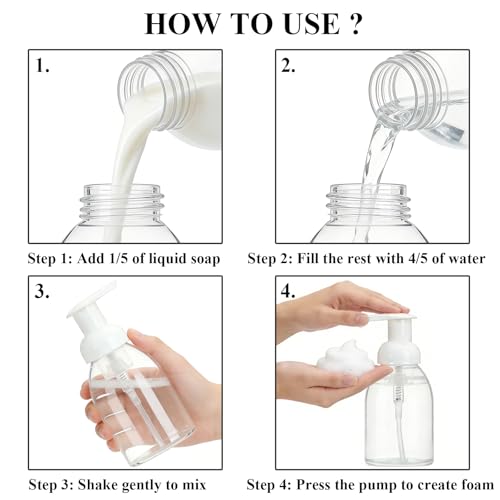 3 Pack 8oz Foaming Soap Dispenser BPA Free Clear Plastic Refillable Pump Bottle for Liquid Shampoo and Hand Soap