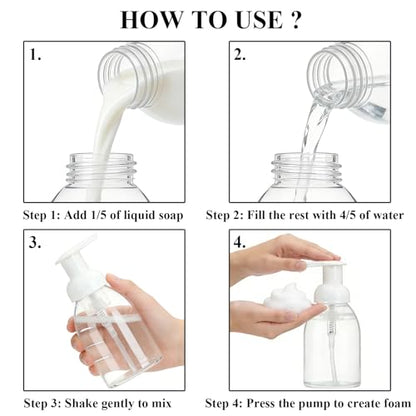 3 Pack 8oz Foaming Soap Dispenser BPA Free Clear Plastic Refillable Pump Bottle for Liquid Shampoo and Hand Soap