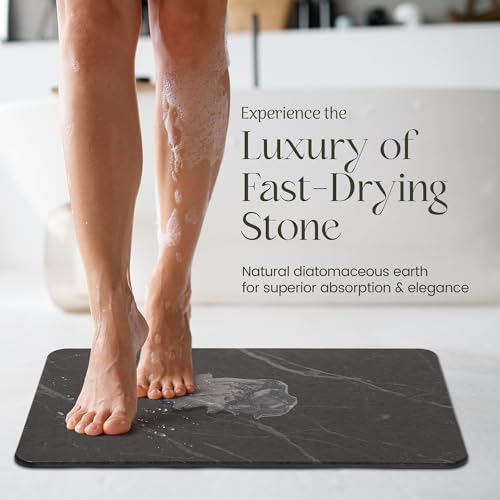 Quick Dry Shower Stone Bath Mat, Super Absorbent & Non-Slip 24 x 16 Inch Diatomaceous Earth Mat, Durable & Easy to Clean Diatomite Bath Mat for Bathroom Floor/Kitchen (Charcoal) - color: Charcoal