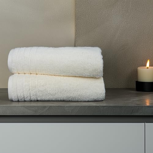 4 Piece Extra Large Bath Towels 30 x 60 Inches, Cream | 100% Cotton, Larger & Lighter Weight, Quicker to Dry, Super Soft and Absorbent, Perfect for Bathroom - color: Cream