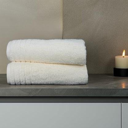 4 Piece Extra Large Bath Towels 30 x 60 Inches, Cream | 100% Cotton, Larger & Lighter Weight, Quicker to Dry, Super Soft and Absorbent, Perfect for Bathroom - color: Cream