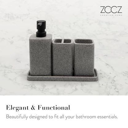 Bathroom Accessory Sets, 4 Pieces Bathroom Accessories Complete Set Vanity Countertop Accessory Set, Includes Lotion Dispenser Soap Pump, Tumbler, Toothbrush Holder and Tray (Grey) - color: Gray