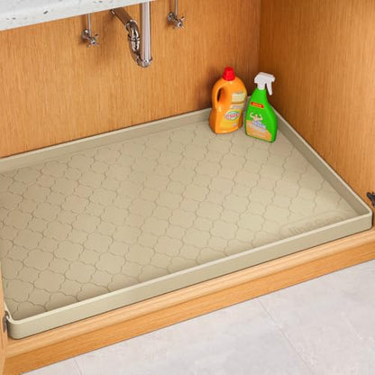 Jin&Bao Under Sink Mat 28" x 22" Waterproof Silicone Cabinet Kitchen Liner | Silicone under kitchen sink mat,cabinet protector,bathroom shelf liner,raised edge,anti-slip,easy to clean & dishwasher safe - color: Beige, size: 22"w x 28"l
