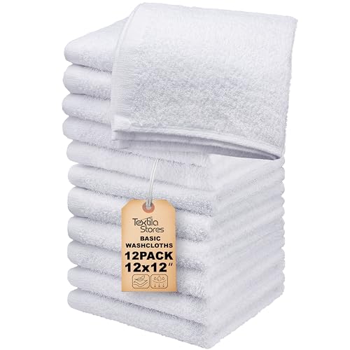 Basic Wash Cloths 12x12 Inches – Pack of 12 – White Color – Soft and Absorbent Multipurpose Cotton Washcloths for Bathroom, Spa, Gym, Salon, Hotel, and Everyday Use - color: White, size: 12x12 Inch Pack of 12