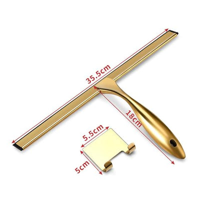 Gold Stainless Steel Shower Squeegee Window Glass Wiper Silicone Scraper Cleaner Brush Self Adhesive Hook for Kitchen Bathroom,Gold,14inch - size: 14inch