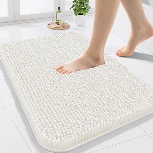 Arotive Bathroom Rugs 24x16, Extra Soft Absorbent Shaggy Chenille Bath Rugs, Machine Washable Rubber Backing Bath Mats for Bathroom Floor Tub and Shower, Home Decor Accessories, Ivory - color: Ivory, size: 24" X 16"