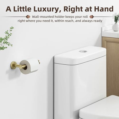 Toilet Paper Holder, Brushed Gold, 304 Stainless Steel | Right-Open Arm, Easy Roll Replacement, Raised End Guard, Fits Regular, Large & Mega Rolls, Small Bathroom & Half Bath Use - color: Brushed Gold