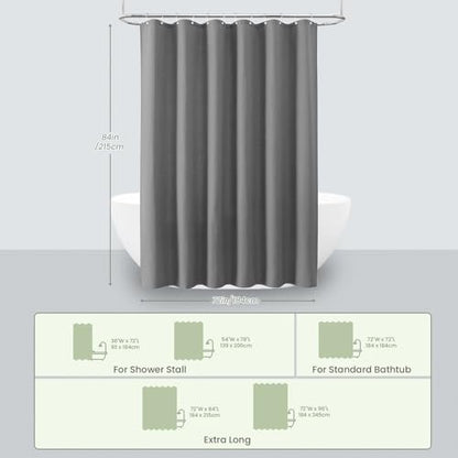 Inhousolu Fabric Shower Curtain, Waffle Weave 230 GSM Polyester, Weighted Hem, Metal Hooks Included, Water Repellent Washable, 72 x 84 Inch, Gray - color: Grey, size: 72"W x 84"L (Pack of 1)
