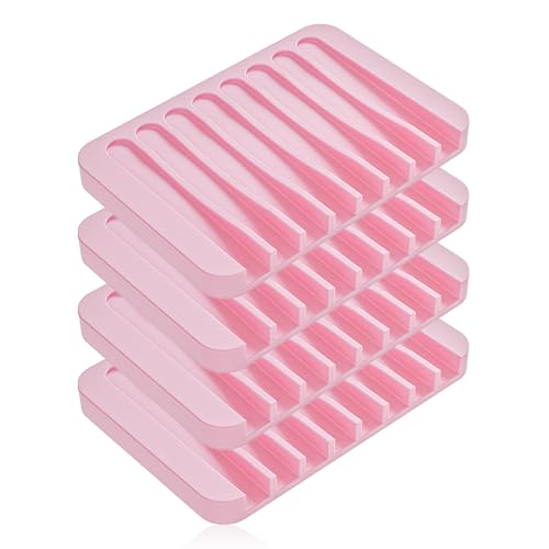 4-Pack Self Draining Soap Dish for Shower Bathroom Waterfall Silicone Soap Saver Tray Sponge Holder for Kitchen Sink Non-Slip Easy Clean (Pink) - color: Pink