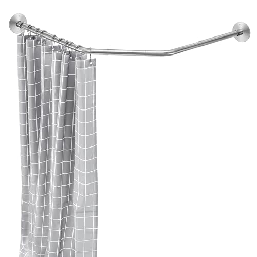 Adjustable Silver Corner Shower Rod, 31-41 Inch Diamond Shaped Shower Curtain Rod, Curved Shower Curtain Rod, Rustproof 304 Stainless Steel Shower Rod for Bathroom Bathtub Drill and No Drill - color: Silver