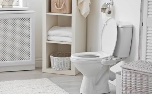 Left Handed Bidet Attachment for Toilet - Self-Cleaning control panel on left side Dual Nozzle (Frontal & Rear Wash) Non-Electric Adjustable Water Pressure, Water Bidet Toilet Seat Attachment - color: Silver handle