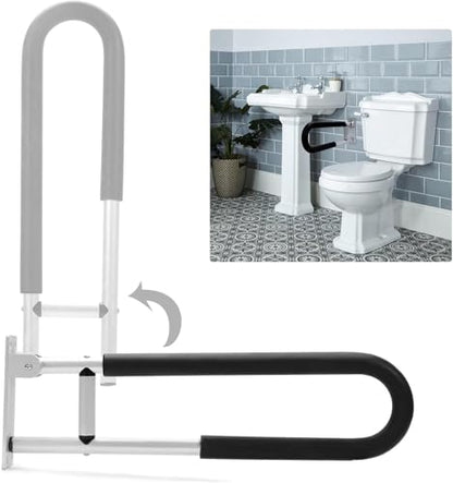 KUAFU 23.6 Inch Handicap Grab Bars Flip Up Folding Toilet Grab Bar Rails | Bathroom Safety Bar Hand Support for Disabled Elderly Pregnant Woman Wall Mounted Aluminum Silver
