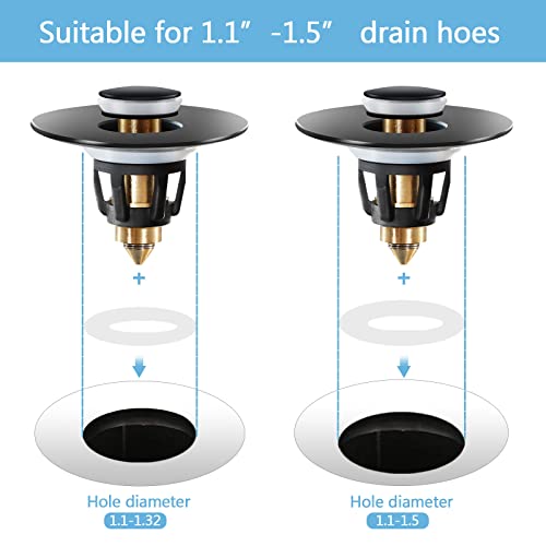 QYHNYJF Black Bathroom Sink Stopper – Pop Up Drain Stopper & Sink Strainer, Universal Sink Plug for 1.1" to 1.5" Bathroom Sink Drain Pipes, Matte Black Finish - color: Matte Black