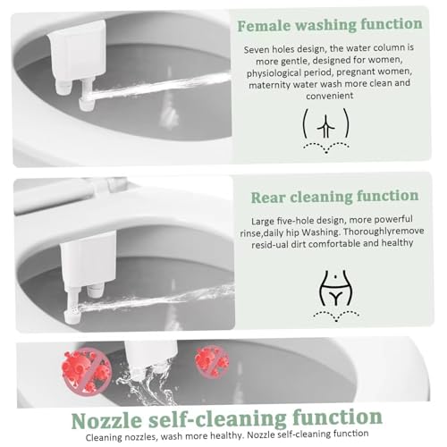 Non Electric Bidet Toilet Seat Attachment with Dual Nozzle, Adjustable Toilet Bidet Attachment for Sanitary and Feminine Wash, Bidet Attachment for Toilet