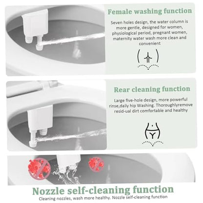 Non Electric Bidet Toilet Seat Attachment with Dual Nozzle, Adjustable Toilet Bidet Attachment for Sanitary and Feminine Wash, Bidet Attachment for Toilet