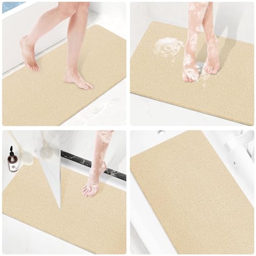 Shower Mat Bathtub Mat Non-Slip,36x16 inch, Soft Tub Mat with Drain,PVC Loofah Bath Mat (Phthalate Free) for Tub and Bathroom,Quick Drying,Khaki - color: Khaki, size: 36" x 16" (Rectangular)