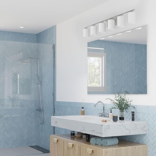 Progress Lighting Replay Collection 48 in. 6-Light Brushed Nickel Etched White Glass Modern Bath Vanity Light - color: Brushed Nickel, size: 6-Light