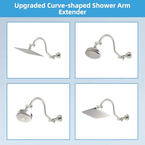 Hibbent All Metal Upgraded 18'' Shower Head Extension Arm, Brushed Nickel | Shower Arm with Flange, Brass Flexible Height & Angle Adjustable Shower Extender with Lock Joint, Universal Connection - color: Brushed Nickel