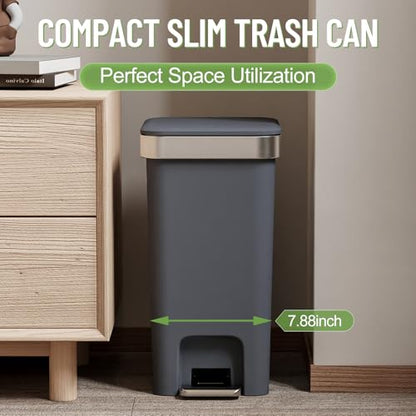 2 Pack Bathroom Trash Can with Lid 2.6 Gallon,Small Step Trash Can | Plastic Garbage Can with Press Top Bin & Foot Pedal Trash Bin, Mini Waste Basket for Bedroom,Home Offices,Dorm,RV(Black Gray) - color: Dark Gray-2 Pack