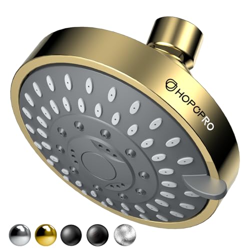 High Pressure Shower Head, HOPOPRO 5-Mode Fixed Showerhead, NBC Recommended | The Washington Post, NBC News, Today TV Show Recommended, Consumer Reports Tested High Flow Fixed Shower Head (4 Inch Gold) - color: Gold, style: 4 Inch Modern