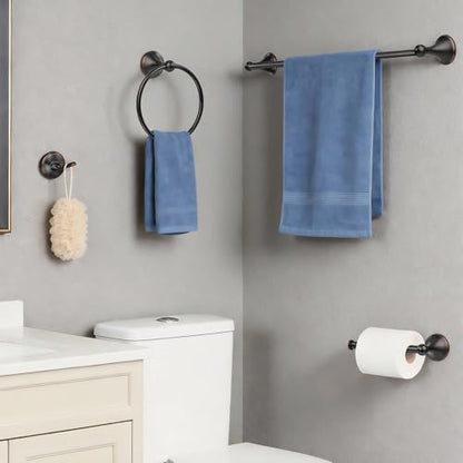 Bathroom Towel Bar Accessories Set，Oil Rubbed Bronze Bathroom Hardware Set, Includes 24In Towel Bar, Towel Ring, Robe Towel Hooks,Toilet Paper Holder, Bathroom Towel Rack Set