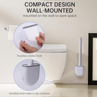 RV Silicone Toilet Brush with Holder, Drill-Free Wall Mounted Toilet Bowl Cleaner, Anti-Drip Anti-Roll Compact Brush for RV Camper & Small Bathroom (Blue) - color: Blue