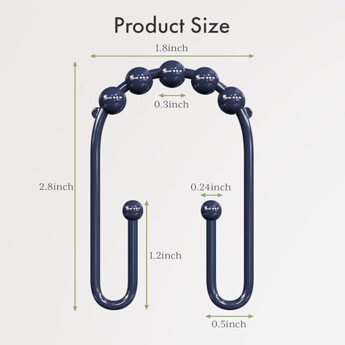 AmazerBath Shower Curtain Hooks, Navy Blue Shower Curtain Rings Rust Proof Non-Slip Double Hook Shower Curtain Hooks for Shower Curtain, Sturdy Shower Curtain Rings, Metal Shower Hooks Ring 12Pcs - color: Navy, style: Modern