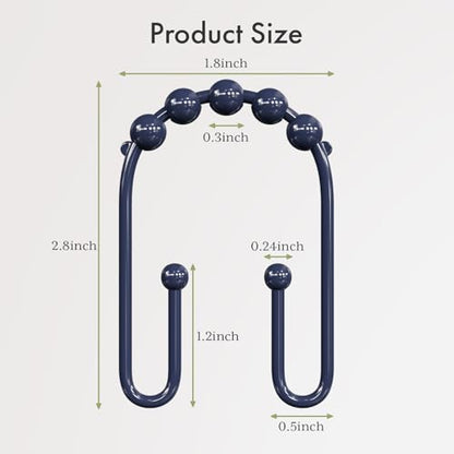 AmazerBath Shower Curtain Hooks, Navy Blue Shower Curtain Rings Rust Proof Non-Slip Double Hook Shower Curtain Hooks for Shower Curtain, Sturdy Shower Curtain Rings, Metal Shower Hooks Ring 12Pcs - color: Navy, style: Modern