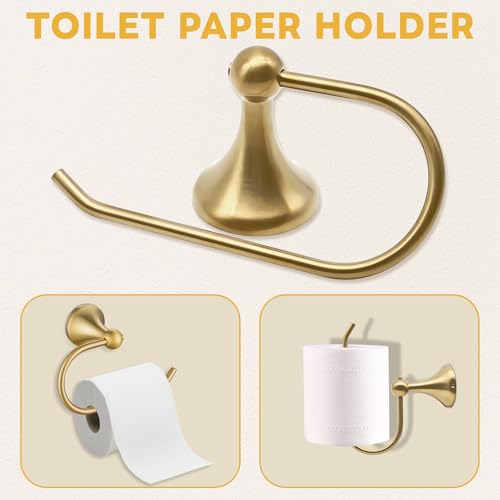 Brushed Gold Bathroom Hardware Set Wall Mounted Gold Accessories Set 4 Pieces Bathroom Hardware Set, 23.6 inch Towel Bar | Towel Hook | Toilet Paper Holder | Hand Towel Holder - color: Brushed Gold