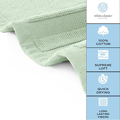 White Classic 8-Piece Light Green Towel Set [2 Bath Towels, 2 Hand Towels, 4 Washcloths] and 2 Luxury Bath Mats 22 x 34 | Cotton, Highly Absorbent and Quick Dry for Hotels, Spa and Bathroom