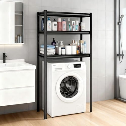 Height-Adjustable Bathroom & Laundry Storage Shelf, 3-Tier Metal Organizer Rack for Washer Dryer, Sturdy Shelving Unit for Bathroom Essentials, 63" H x 35.4" W x 13" D Inches - size: 63"Hx 35.4"W x13.8"D