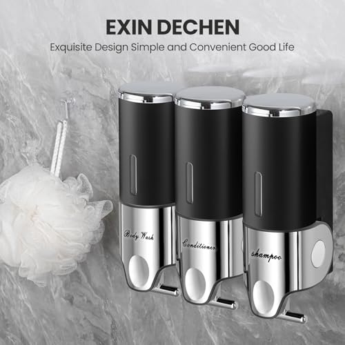 EXIN DECHEN Shampoo and Conditioner Dispenser(Triple x 16.9 oz,Black) | Easy Installation,Wall-Mounted,Bottle Separable,Large Capacity,Shower Shampoo Conditioner Body Wash Dispenser for Bathroom - color: Black