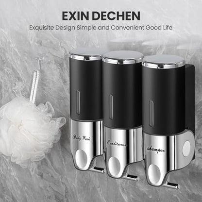 EXIN DECHEN Shampoo and Conditioner Dispenser(Triple x 16.9 oz,Black) | Easy Installation,Wall-Mounted,Bottle Separable,Large Capacity,Shower Shampoo Conditioner Body Wash Dispenser for Bathroom - color: Black