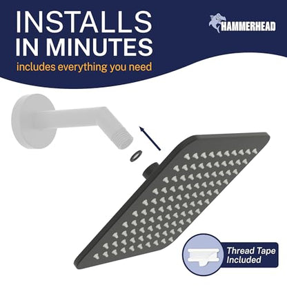 HammerHead Showers Solid Metal 8 Inch Square Rainfall Shower Head, High Flow Shower Head Optimized for Pressure, Matte Black, 2.5 GPM - color: Matte Black
