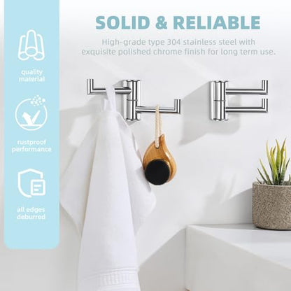 Angle Simple Towel Hook, Swivel Hand Towel Holder, Polished Chrome, 2 Pack | SUS304 Stainless Steel Robe Coat Hooks, Move from Side to Side, Fold to the Wall, for Bathroom Kitchen Closet, Screws Mount - color: Polished Chrome, size: 2 Pack