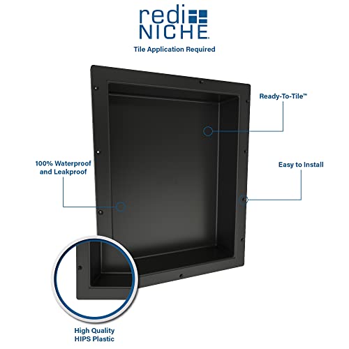 Tile Redi USA RN1620S-BI Redi Niche Single Recessed Shower Shelf, One Inner Shelf, 20" H x 16" W, Black - size: 20" H x 16" W (1 Shelf)