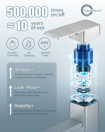 Bathroom Faucets, Brushed Bathroom Sink Faucet Set with Pop Up Drain, Single Hole Single Handle High Barrel Sink Vanity Faucet, Stainless Steel Lead-Free - color: 2.Brushed Sealing Glaze, style: Tall