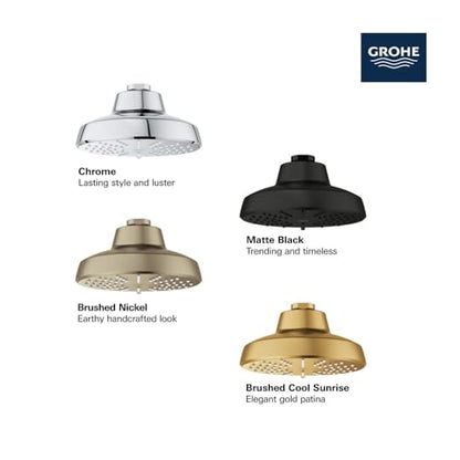 GROHE Aquabooster Tempesta 140 High Pressure Shower Head, Multi-Spray – 1.75 GPM Round Fixed Wall Mount, Brushed Nickel 111746EN00 - color: Brushed Nickel